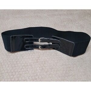 Vintage Fashion Waist Belt Black Wide Stretch Womens XL 34+ " Buckle Elastic Y2K